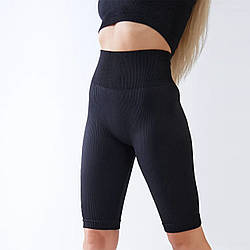 Безшовні чорні велосипедки в рубчик Пушап із мікрофібри "Giulia" ТМ "OK" (L-XL) Розміри: 48-52 (33050-2)