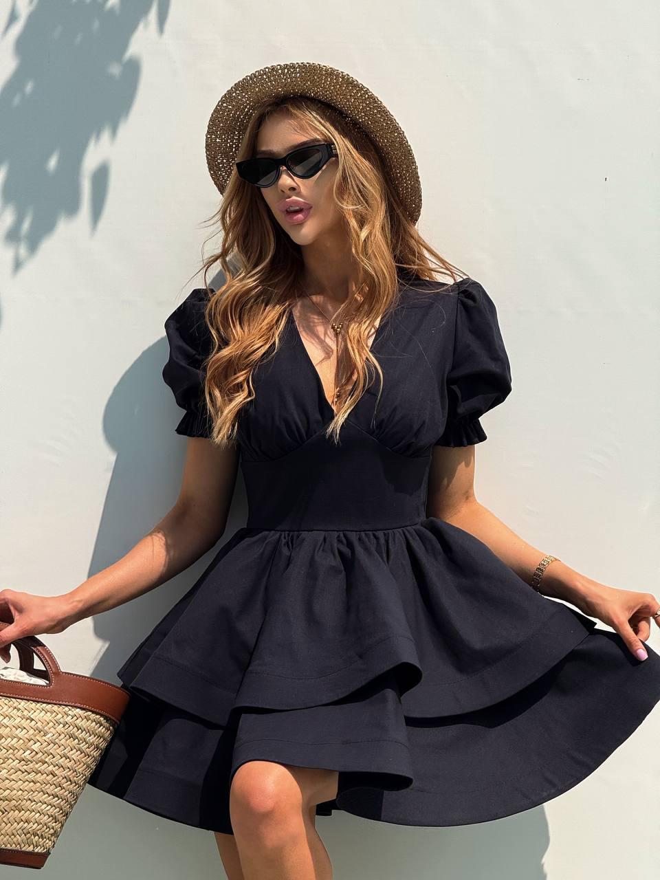 Жіноча міні сукня з короткими рукавами та пишною подвійною спідницею (р. S, M) 66036042Q, фото 1