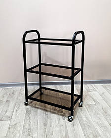 Косметологічний візок для лешмейкера ST021 3 полиці Скло чорні візки для інструментів майстрів татуаж