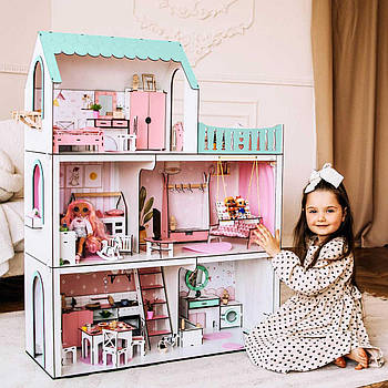 "ЛЮКС ЛАЙТ New" ляльковий будиночок NestWood для Барбі м'ятний + вітальня