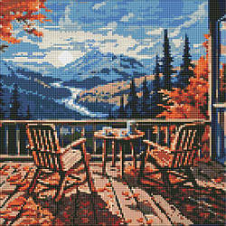 Алмазна картина Ідейка Сніданок у горах ©art_selena_ua (AMO7915) 40 х 40 см (На підрамнику)