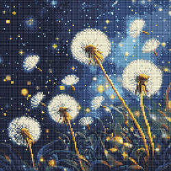 Картина зі страз Ідейка Летючі кульбаби у вечірньому небі ©art_selena_ua (AMO8207) 40 х 40 см (На підрамнику)