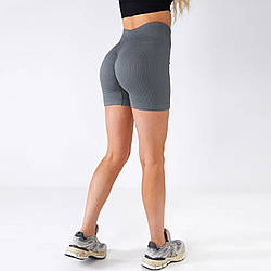 Сірі безшовні шорти в рубчик з ефектом Пушап "Giulia" ТМ "OK" (S-M) Розміри: 42-46 (33054-1)