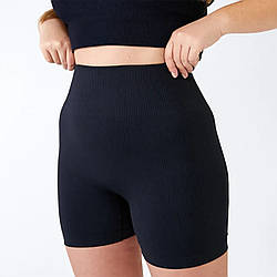 Чорні безшовні шорти в рубчик з ефектом Пушап "Giulia" ТМ "OK" (S-M) Розміри: 42-46 (33055-1)