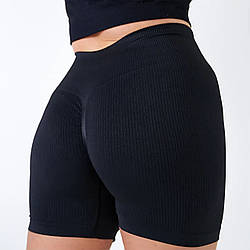 Чорні безшовні шорти з ефектом Пушап у рубчик "Giulia" ТМ "OK" (L-XL) Розміри: 48-52 (33055-2)