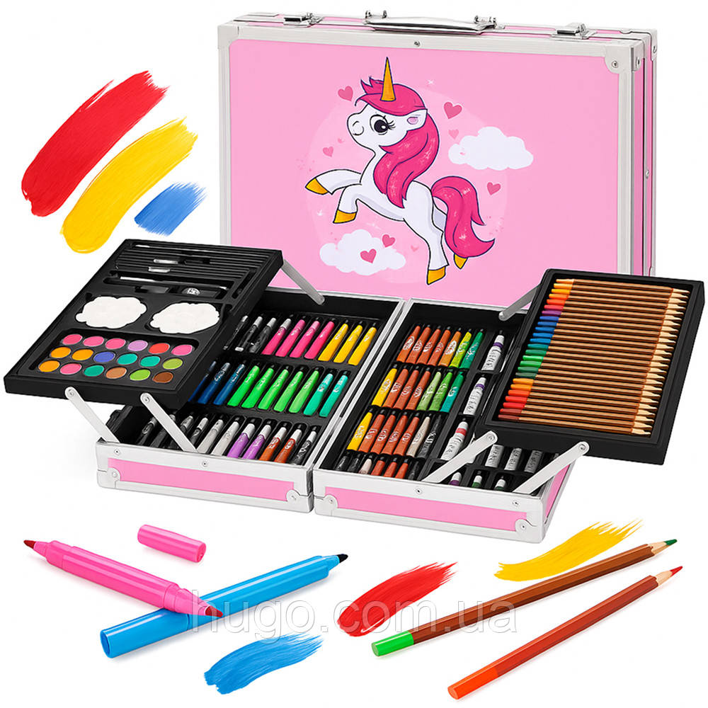 Набір для малювання 145 предметів у кейсі / Розсувний набір для творчості / Набір художника, фото 1