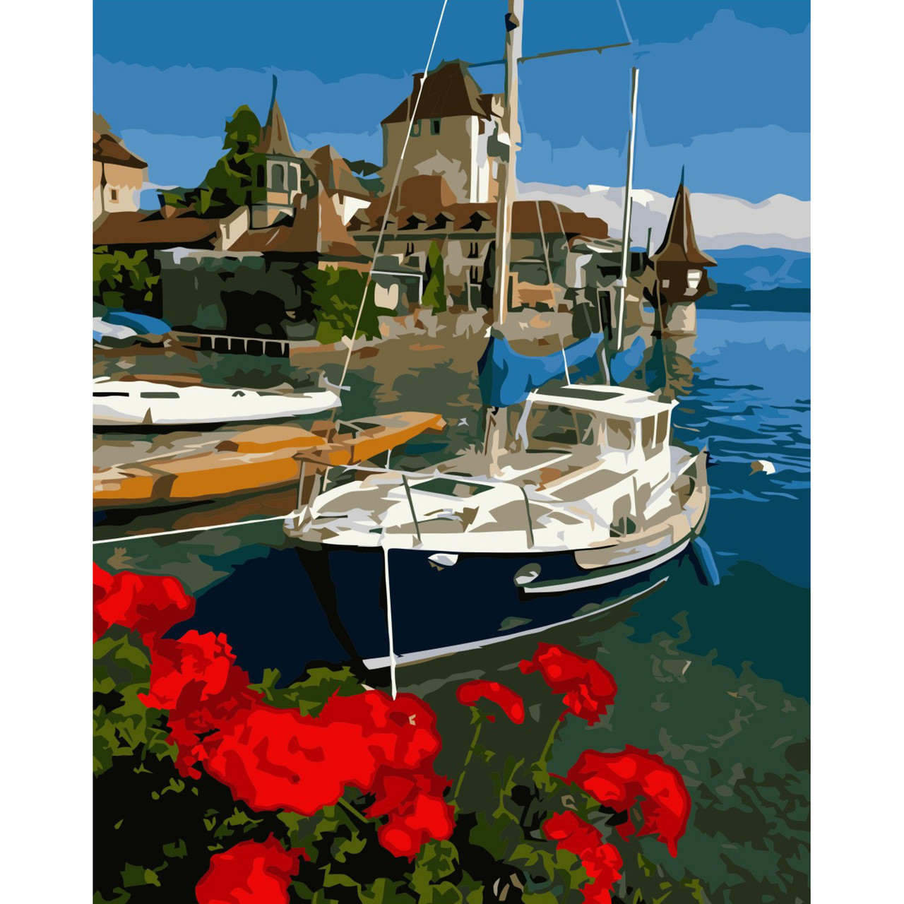 Картина за номерами Strateg ПРЕМІУМ Яхта у Греції з лаком розміром 40х50 см VA-3356, фото 1