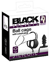 Кільце на пеніс і мошонку з анальним корком Black Velvets Ball cage with a butt plug, фото 8