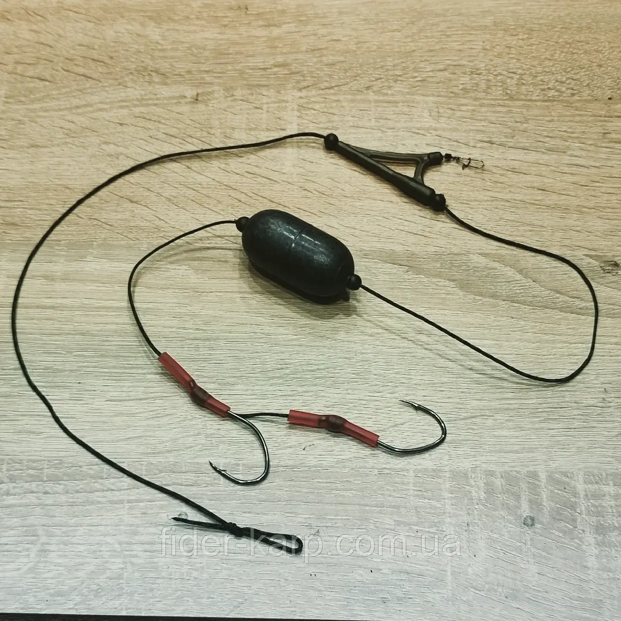 🇺🇦 Готове оснащення на лідкорі «Catfish» для лову сома з двома гачками під змінний груз 🇺🇦, фото 1