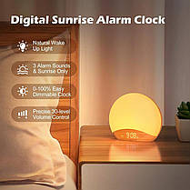 Будильник REACHER Wood Grain Sunrise і звуковий нічник, цифровий годинник із регульованою яскравістю для спальні, фото 6