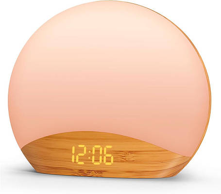 Будильник REACHER Wood Grain Sunrise і звуковий нічник, цифровий годинник із регульованою яскравістю для спальні, фото 1