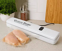 Потужний побутовий вакуматор Vacuum Sealer для їжі з Led-екраном і подвійна пайка Білий + Пакети в подарунок