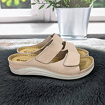 Шльопанці жіночі Inblu рожеві шкіряні на липучках на широку ногу 4957, фото 2