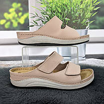 Шльопанці жіночі Inblu рожеві шкіряні на липучках на широку ногу 4957, фото 3