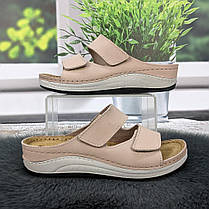 Шльопанці жіночі Inblu рожеві шкіряні на липучках на широку ногу 4957, фото 4