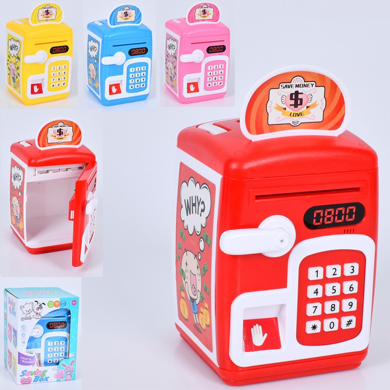 Скарбничка MK 5411, 19 см, сейф із кодом, музика-звук, затягує купюри, відбиток, світло, фото 1