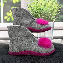 Тапочки чуні жіночі Inblu сірі фетрові для ламінату високі з помпоном 4302, фото 2