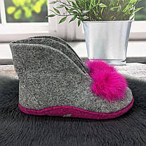 Тапочки чуні жіночі Inblu сірі фетрові для ламінату високі з помпоном 4302, фото 3