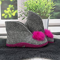 Тапочки чуні жіночі Inblu сірі фетрові для ламінату високі з помпоном 4302, фото 4