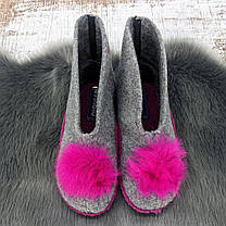 Тапочки чуні жіночі Inblu сірі фетрові для ламінату високі з помпоном 4302, фото 5