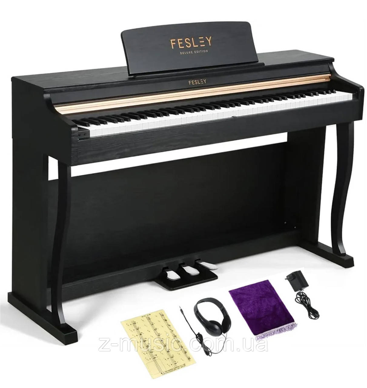 Цифрове піаніно Fesley FEP1000 BK (стойка, 3 педалі, пюпітр, навушники, чохол). Поліфонія 256 голосів, фото 1