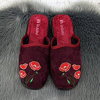 Капці жіночі домашні Inblu сливові велюрові з маками 4548, фото 4