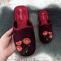 Капці жіночі домашні Inblu сливові велюрові з маками 4548, фото 5