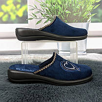 Капці жіночі домашні Inblu темно-сині велюрові з вишивкою 4998, фото 2