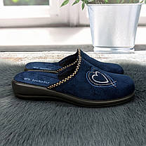 Капці жіночі домашні Inblu темно-сині велюрові з вишивкою 4998, фото 4