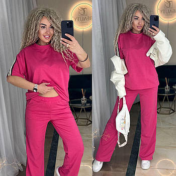 Жіночий спортивний костюм футболка і вільні штани з лампасами (Норма та напівбатал)