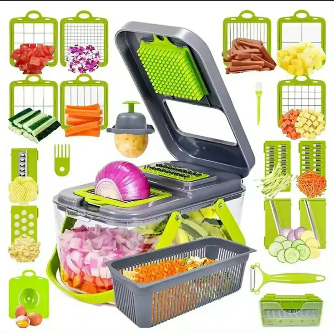 Багатофункціональна овочерізка зі змінними насадками Nicer Dicer 22 предмети Терка для овочів із контейнером