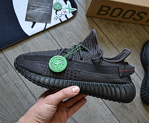 Кросівки літні чоловічі Adidas Yeezy Boost 350 Black Адідас Ізі Буст чорні легкі світяться