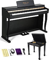 Цифрове піаніно Fesley FEP1000 BK (стойка, стілець, 3 педалі, пюпітр, навушники, чохол). Поліфонія 256 голосів