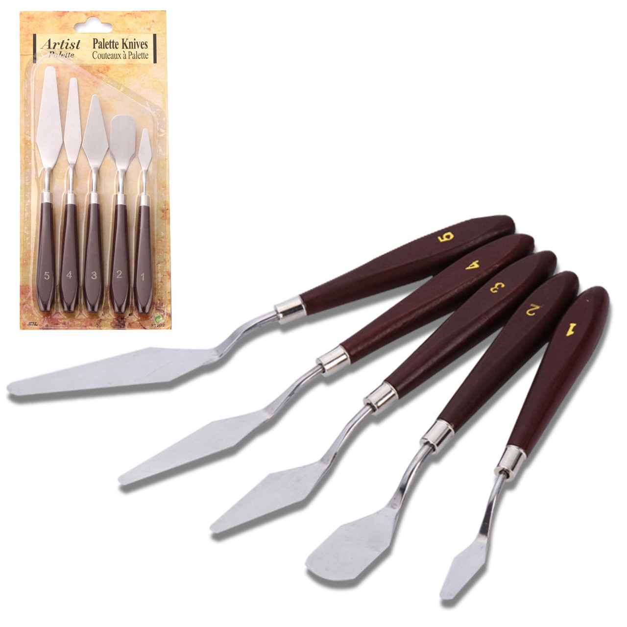 Художні мастихіни з нержавіючої сталі для текстурного та рельєфного живопису - 5 штук, фото 1