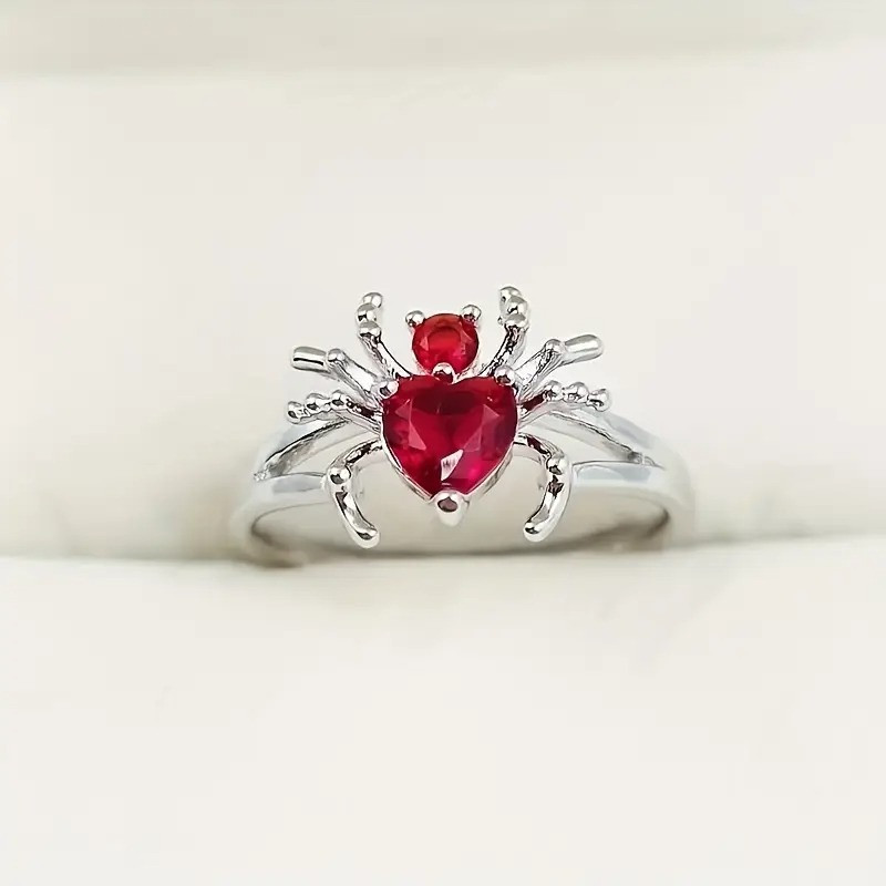 Сріблясте жіноче кільце Павук із червоним кристалом розмір 17 LuxAurum133, фото 1