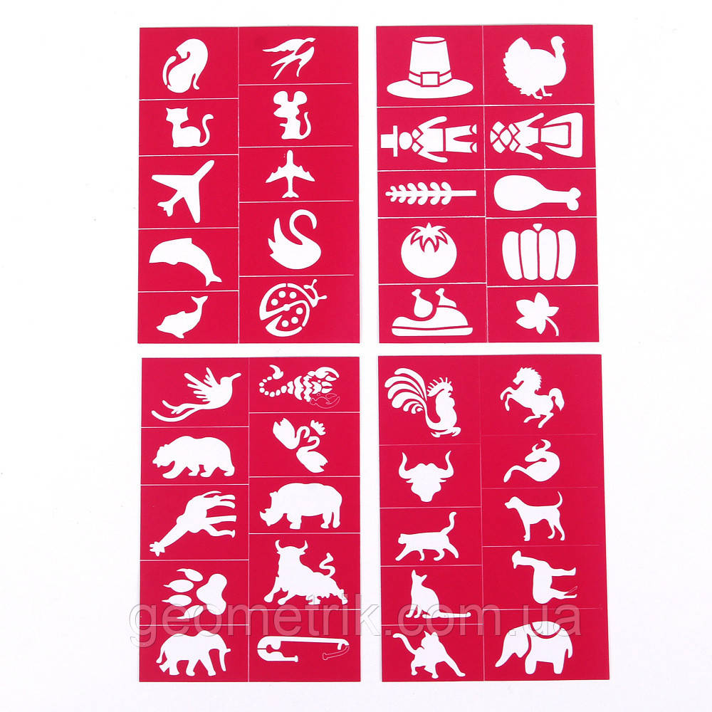 Трафарети для гриму "Animals & Objects" блиск тату / глітер тату - TRF-04, фото 1