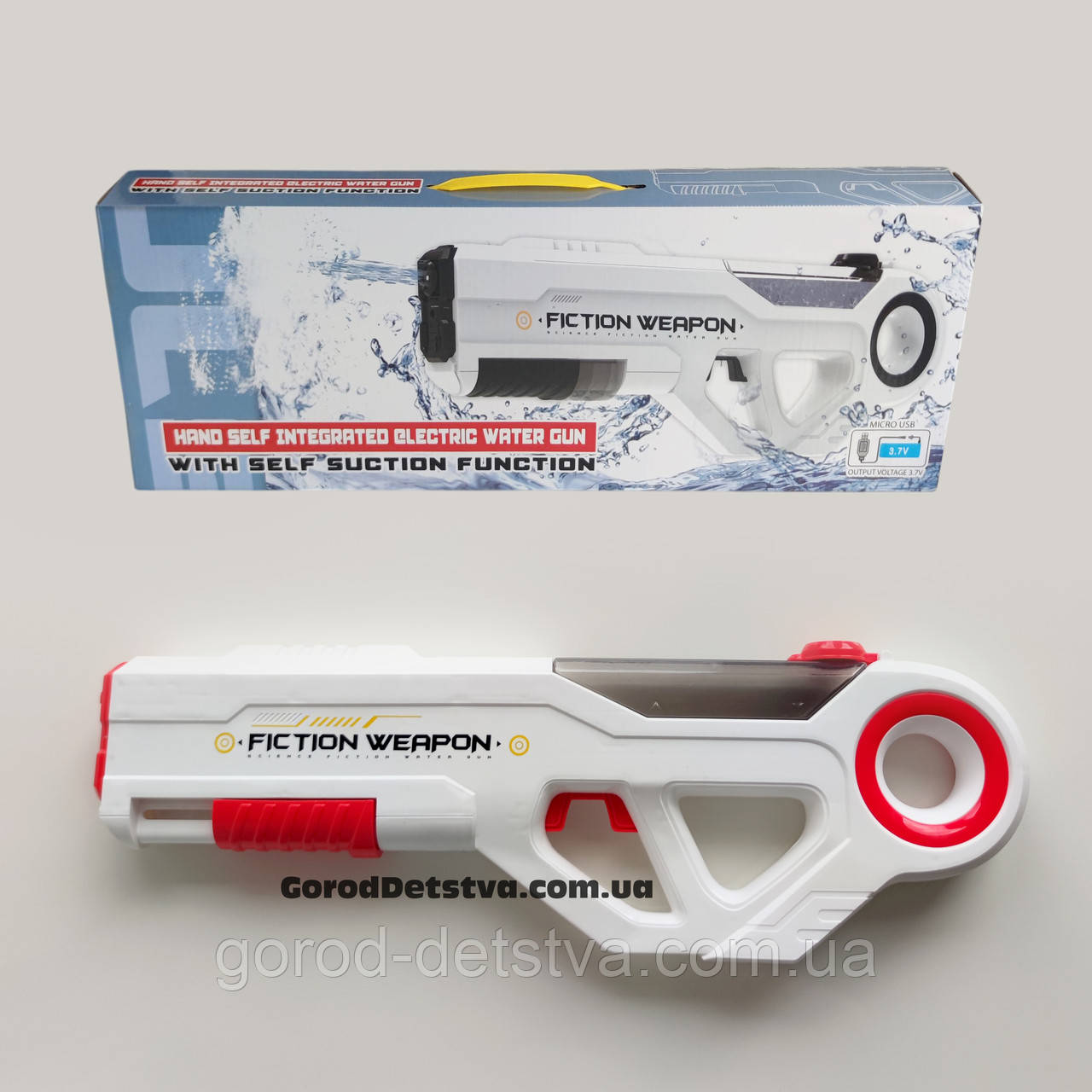 Водяний бластер-автомат на акумуляторі, автоматично набирає воду (Білий з червоним), фото 1