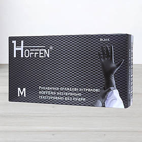 Рукавички нітрилові Hoffen, текстуровані чорні, розмір M, 50пар/уп