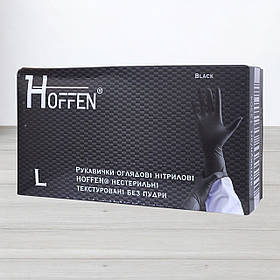 Рукавички нітрилові Hoffen, текстуровані чорні, розмір L, 50пар/уп