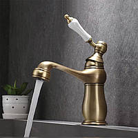 Змішувач Кран одноважільний для раковини у стилі ретро з керамічною вставкою Бронза