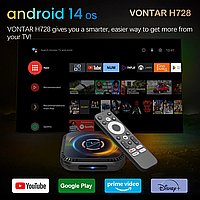 Новинка! Смарт TV приставка Vontar H728 4/32 ГБ Android TV 14 андроїд тв бокс Bluetooth, голосовий пульт