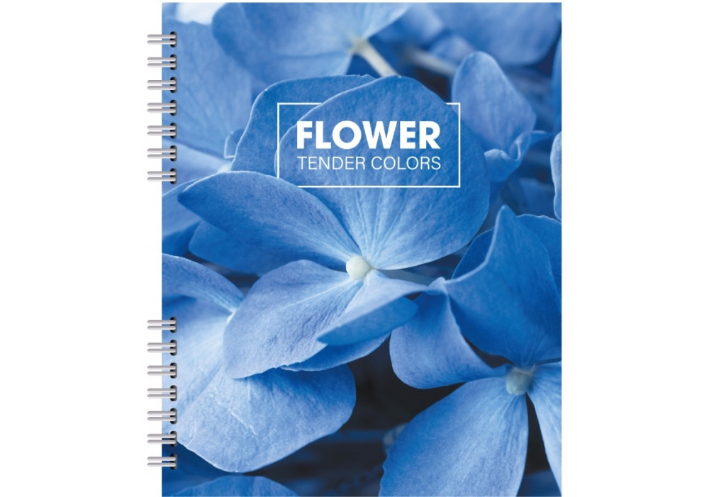 Блокнот В5 60 арк спіраль клітинка пластик обкл Квіти блакитний, фото 1
