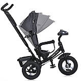 🧡Дитячий триколісний велосипед Turbo Trike MT 1006-2 з батьківською ручкою, козирком, USB/ВТ пульт, Графіт, фото 3