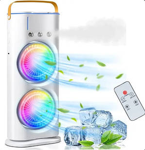 Портативний настільний акумуляторний usb вентилятор зі зволожувачем повітря і підсвічуванням, міні кондиціонер 3в1