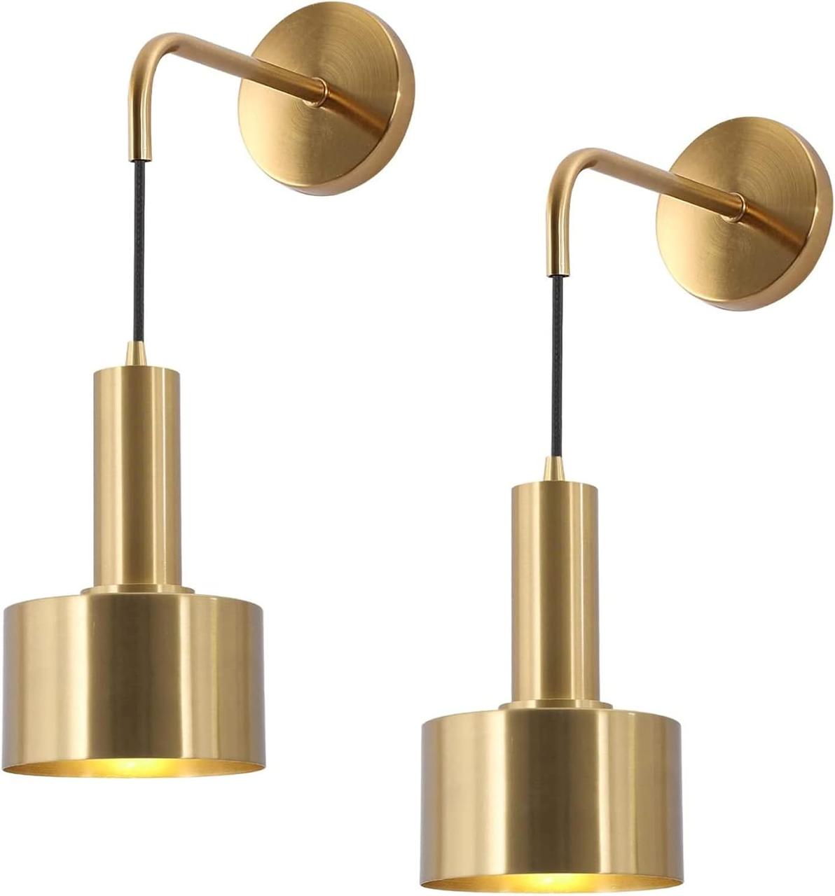 Настінні бра Набір з 2, сучасний настінний ліжко світильник абажур E26 Base Вінтажні латунні настінні світильники для спальні, фото 1