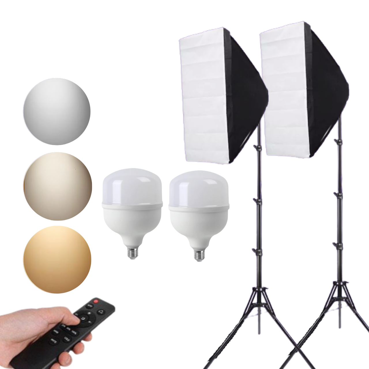 Комплект свіла Два софтбокса з штативами 210 см і Двома Світлодіодними LED лампами 100 Вт з пультом, фото 1
