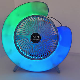 Портативний настільний вентилятор від usb з підвсіткою Desktop Fan з функцією нахилу і нічника, синій