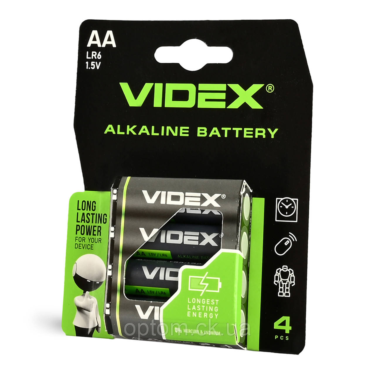 Батарейка Videx LR6 Alkaline (AA) Blister Card 4pcs, фото 1