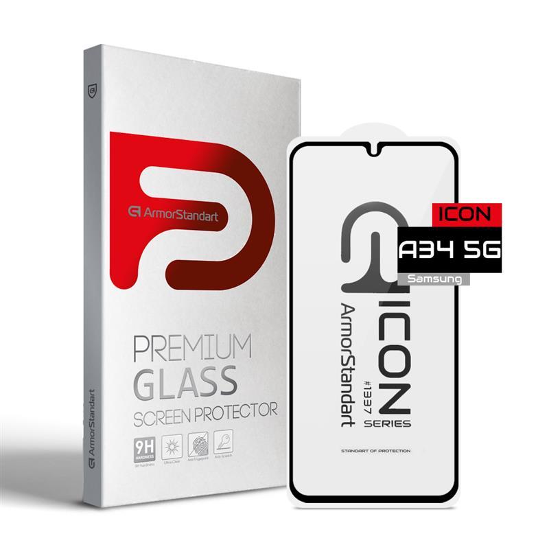 Захисне скло Armorstandart Icon для Samsung Galaxy A34 SM-A346 Black (ARM66211) 0,3 мм, олеофобне покриття, фото 1