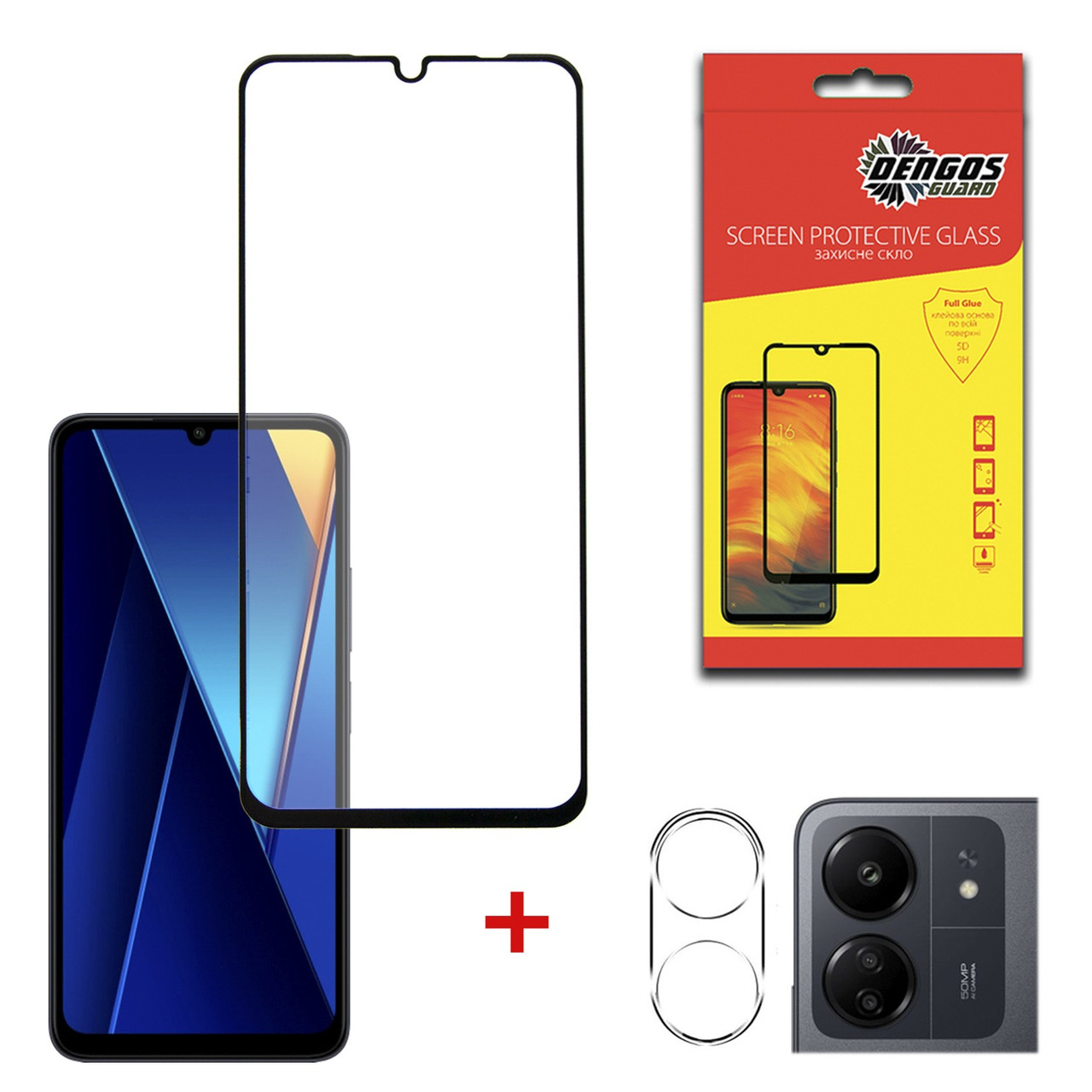 Захисне скло Dengos для Poco C65 Black Full Glue (DG-TGSCP-05) 9Н, олеофобне покриття, фото 1
